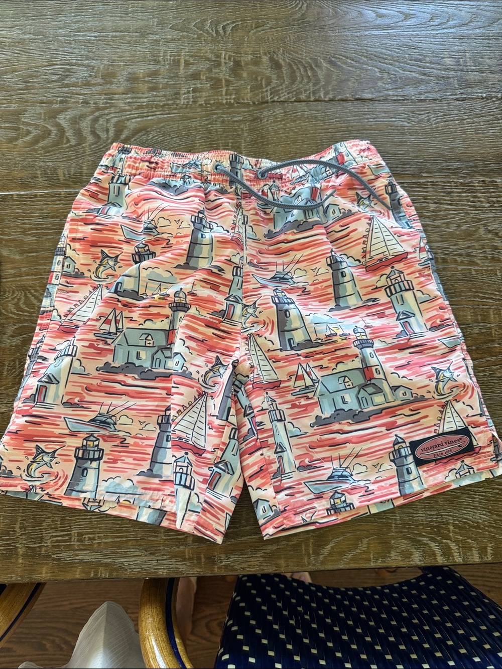 Vineyard Vines Coral and Blue Lighthouse Print Swim Shorts LIKE NEW